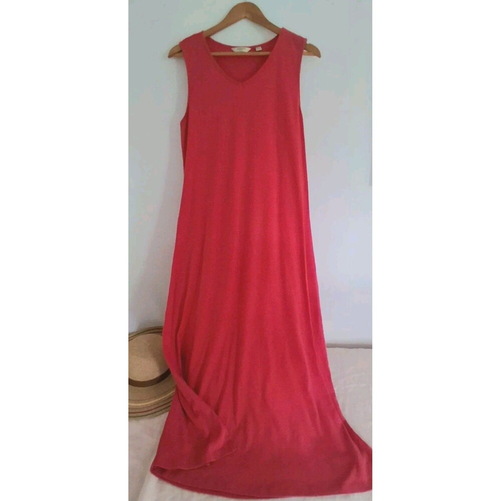 Liz Claiborne New York 100% Cotton Maxi Dress L Red Sleeveless Summer Coastal